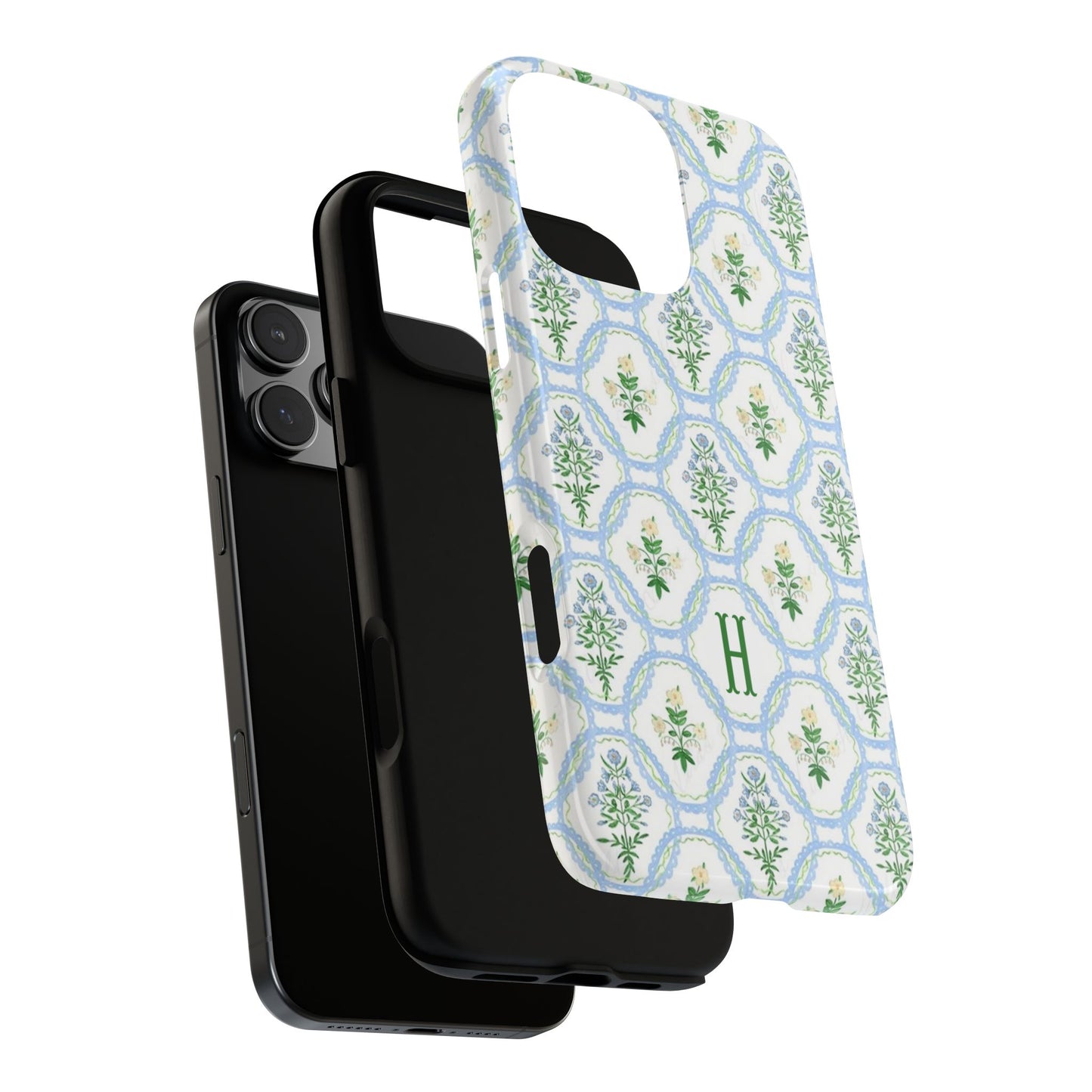 Blue Floral Motif Monogram Phone Case Personalized