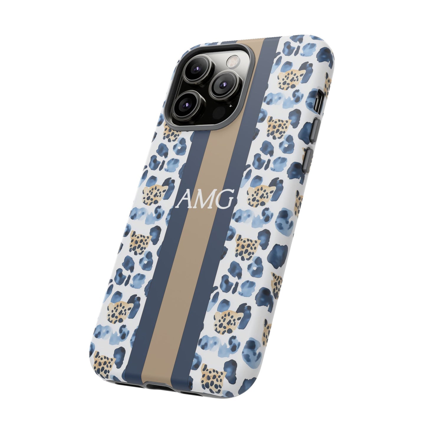 Blue Leopard Monogram Phone Case