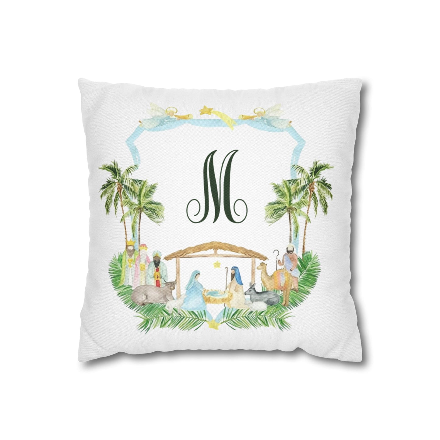 Monogram M Palm Trees Nativity Pillowcase | Square Pillowcase