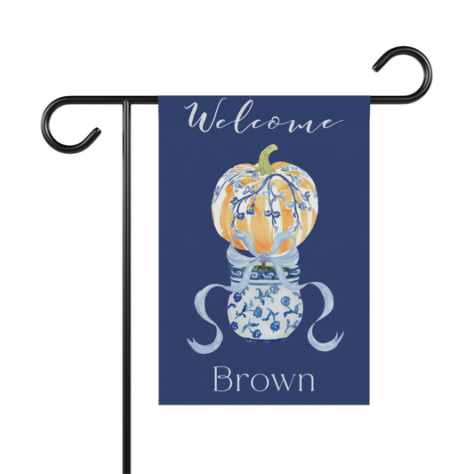 Blue Chinoiserie Pumpkin Welcome Garden Flag