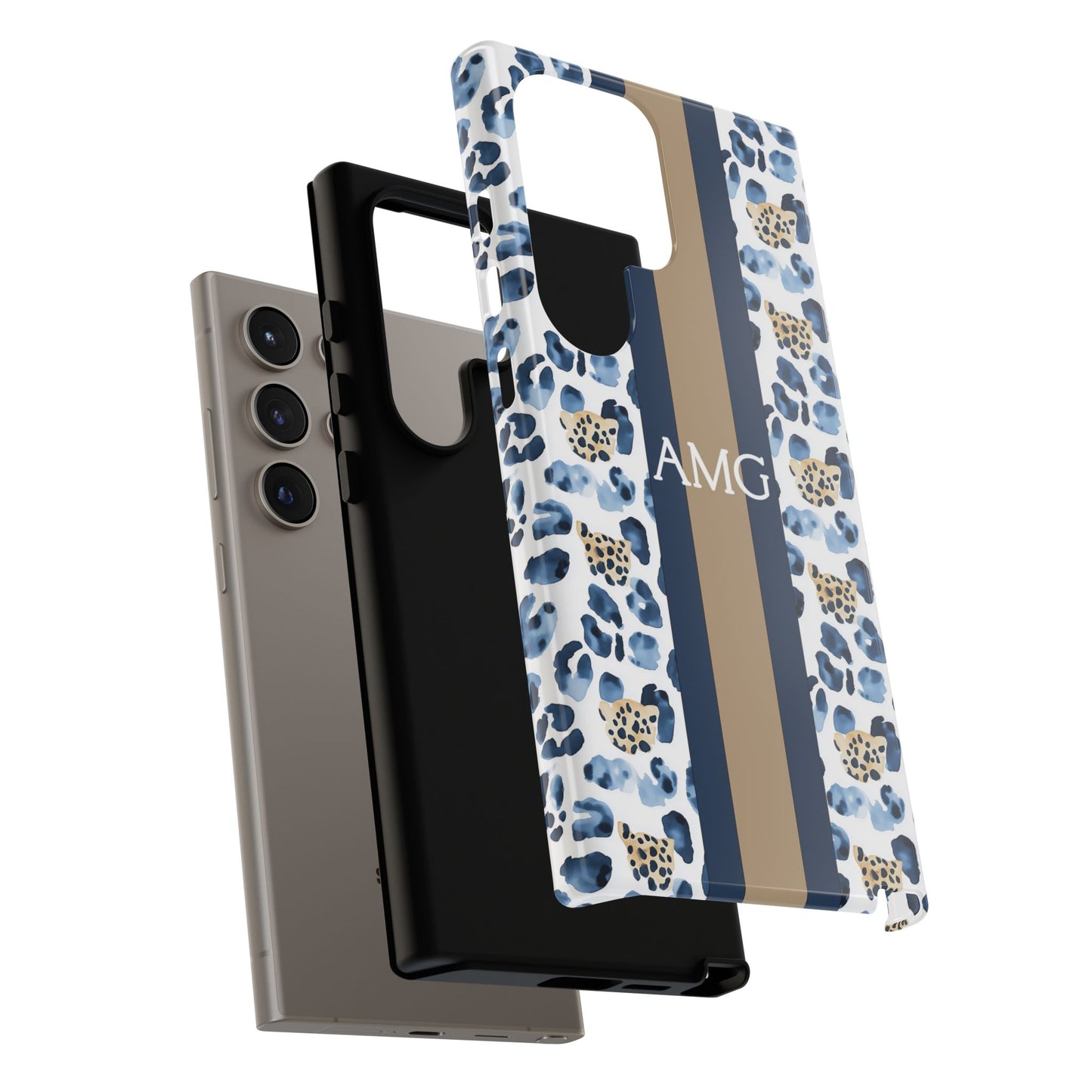 Blue Leopard Monogram Phone Case
