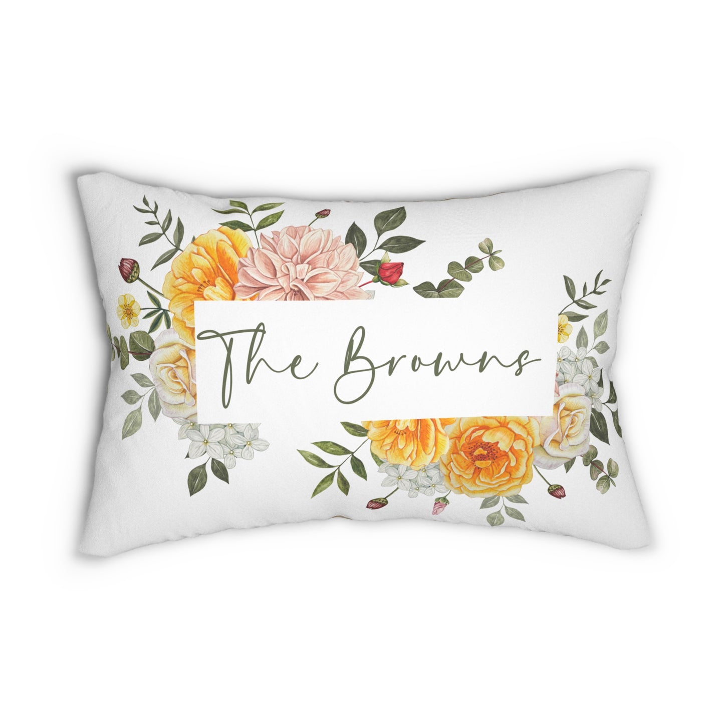 Floral Name Script Lumbar Pillow | Yellow Rose Check Back