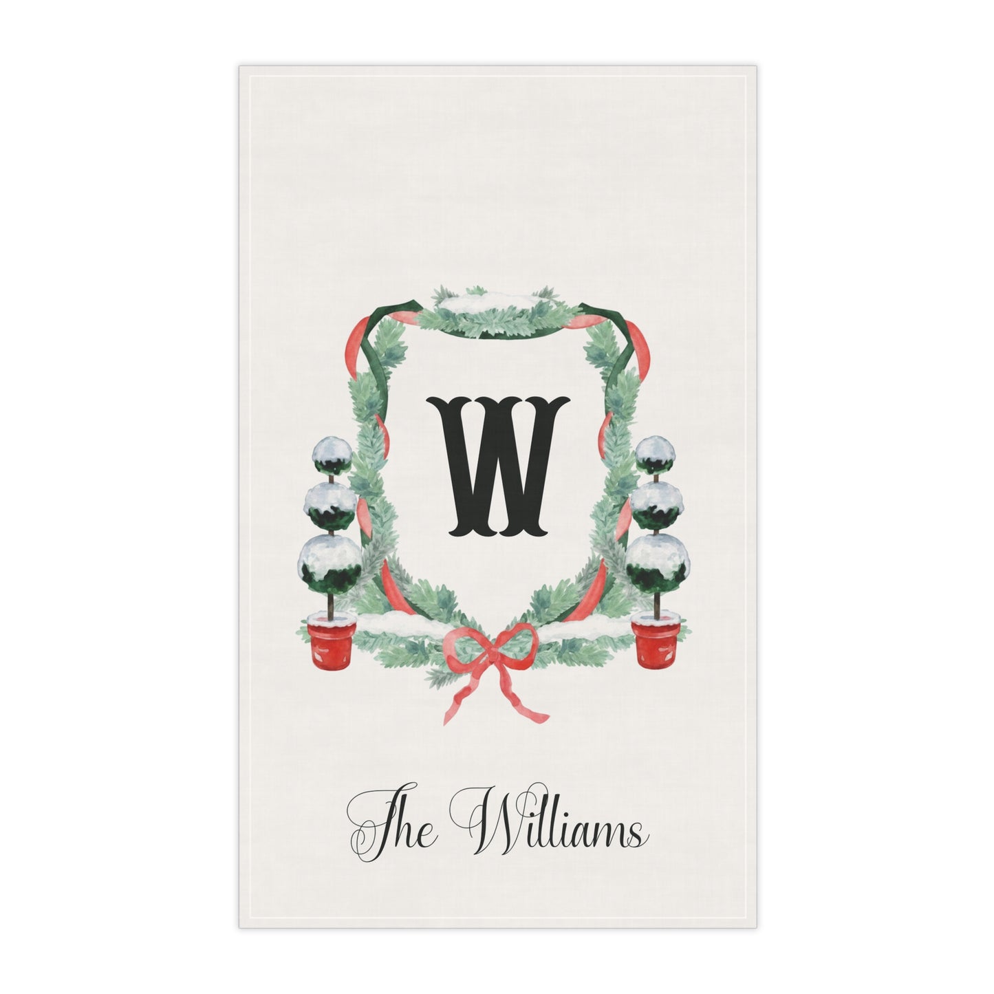 Monogram W Wreath Tea Towel | Personalized Family Name Kitchen Towel