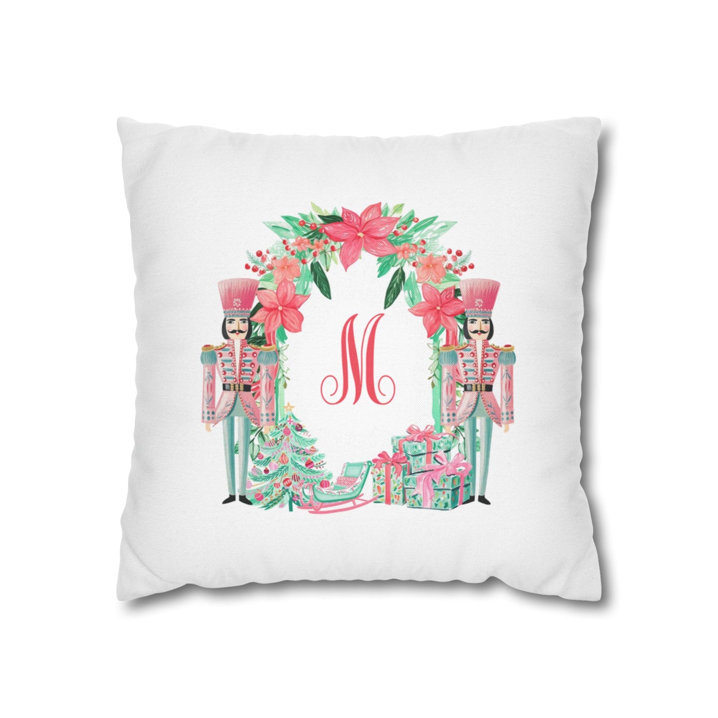 Pink Nutcracker Wreath M Pillowcase | Square Pillowcase