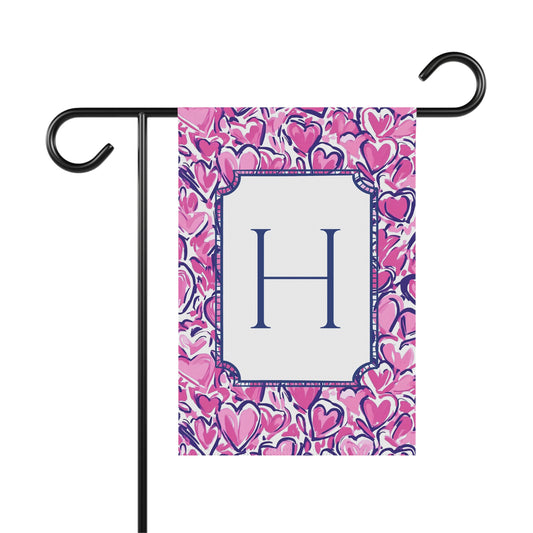 Personalized Preppy Hearts Valentines Garden Flag