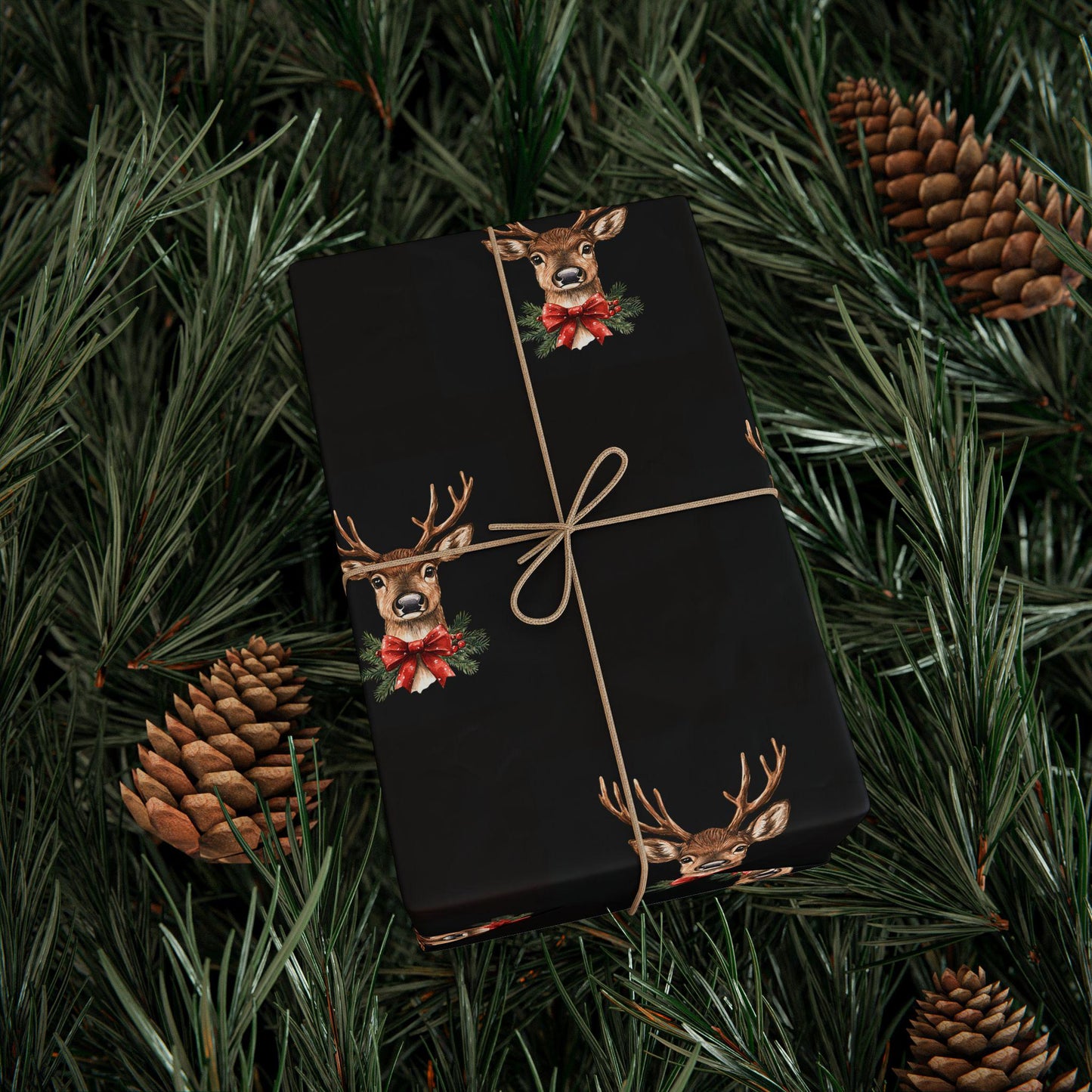 Black Reindeer Christmas Gift Wrap – Modern Neutral Holiday Wrapping Paper