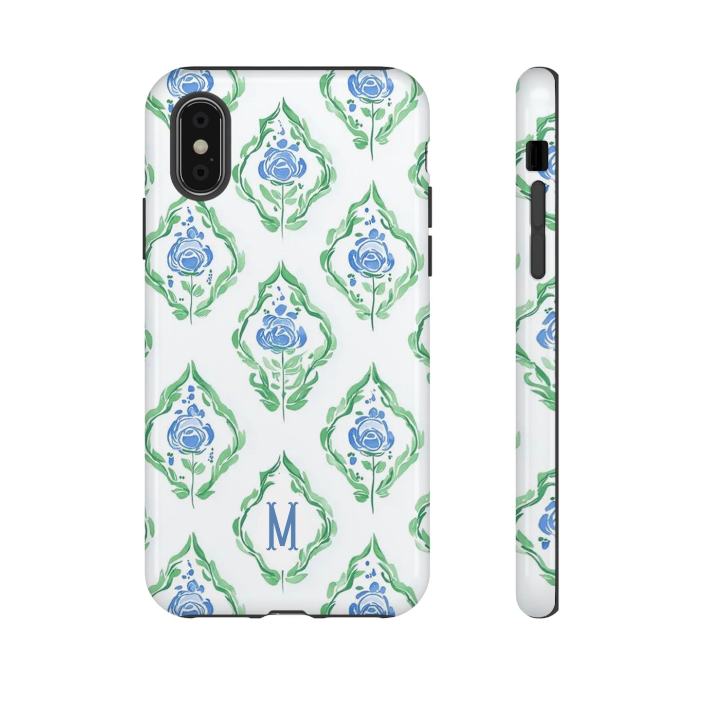 Blue Rose Grandmillennial Monogram Phone Case Personalized