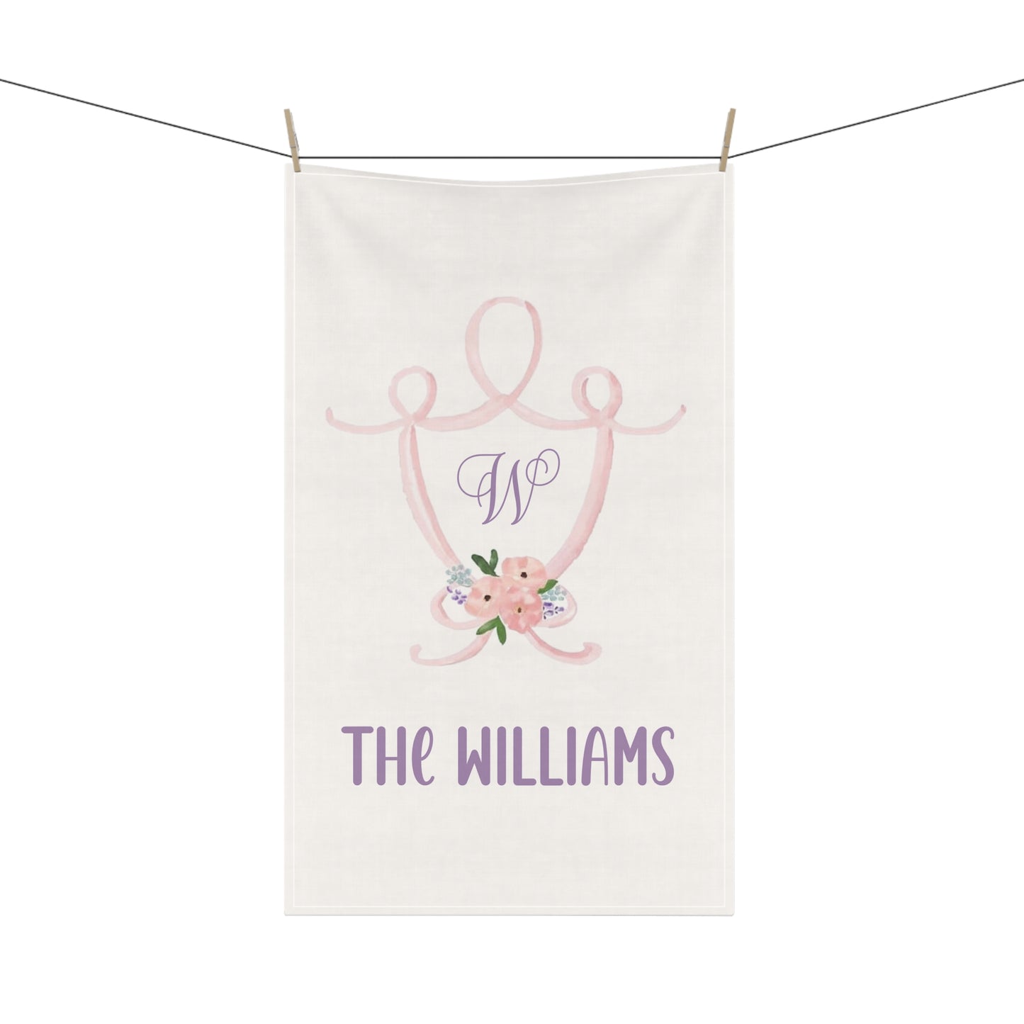 Personalized Floral Crest Kitchen Towel