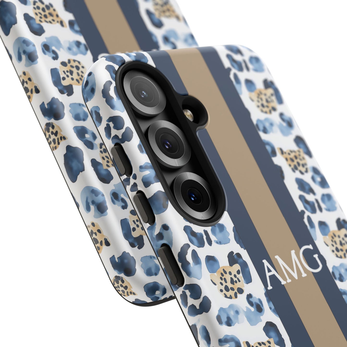 Blue Leopard Monogram Phone Case