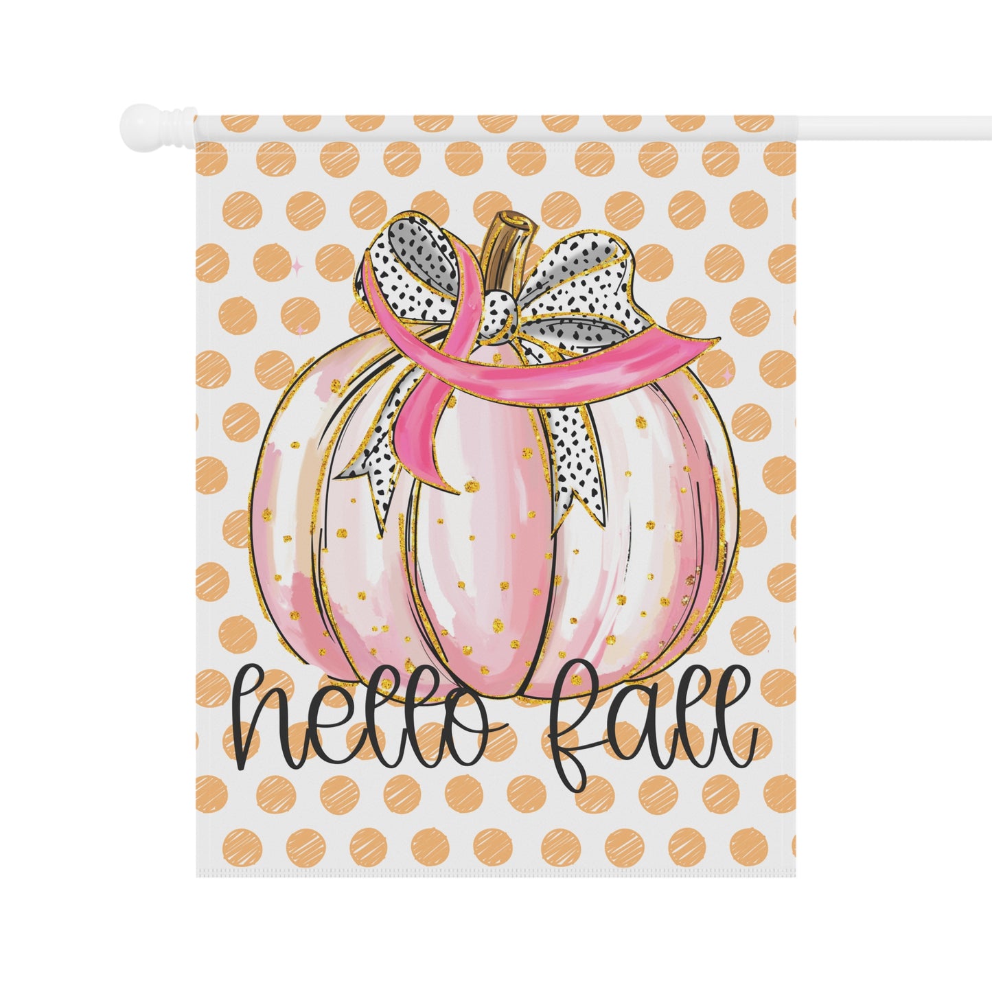 Pink Polka Dot Pumpkin Hello Fall Garden Flag | House Banner