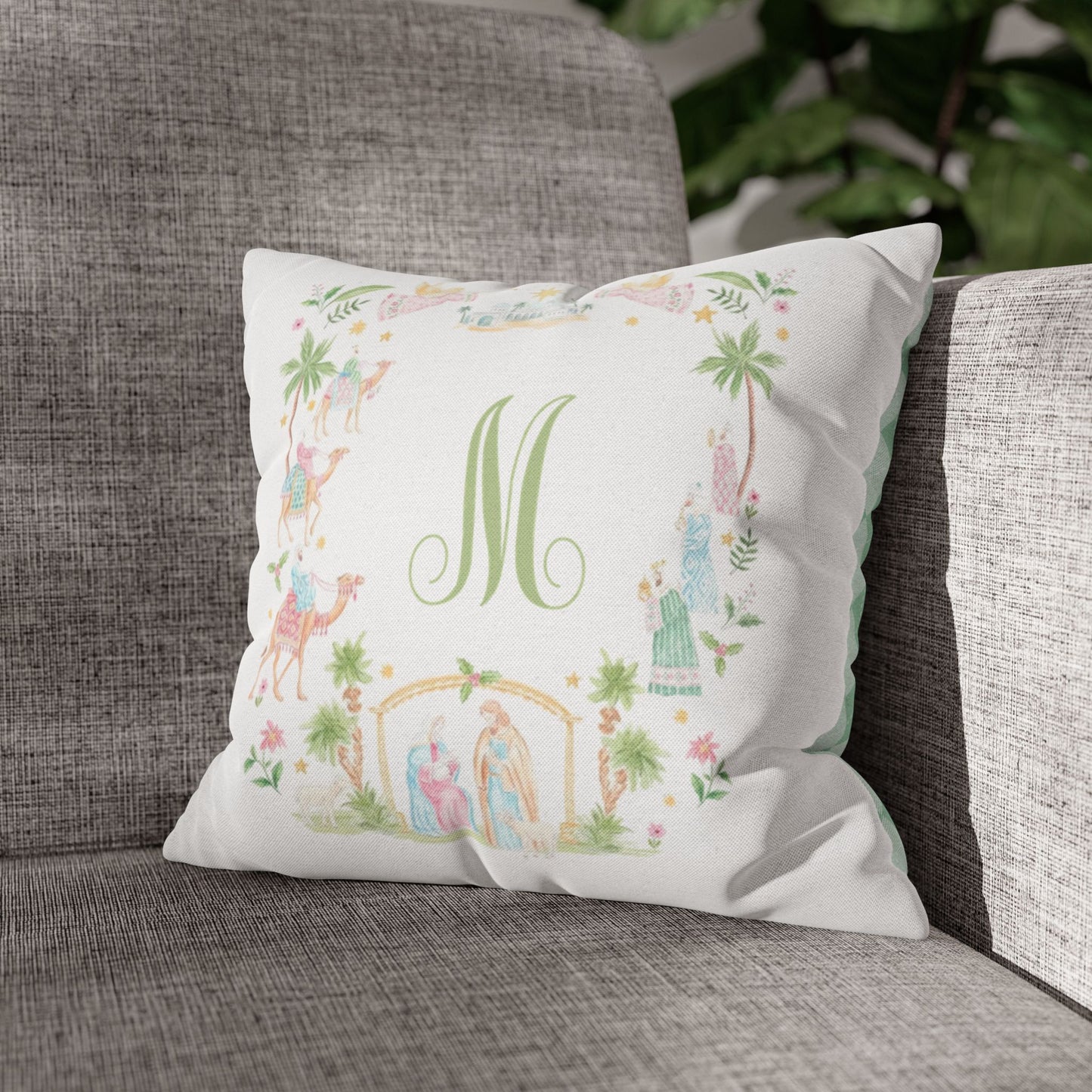 Floral Monogram M Pillowcase, Square Pillowcase