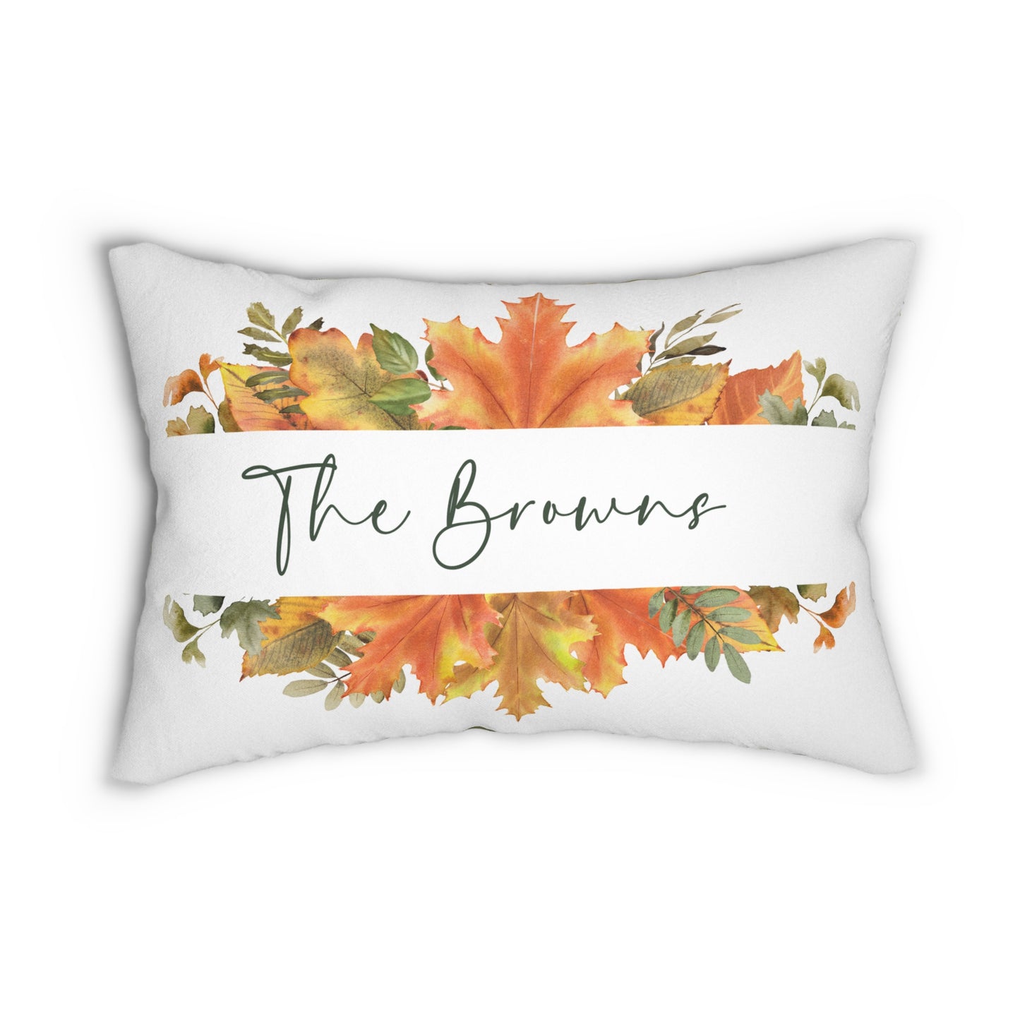 Personalized Fall Lumbar Pillow — "The Browns" Autumn Leaf Accent