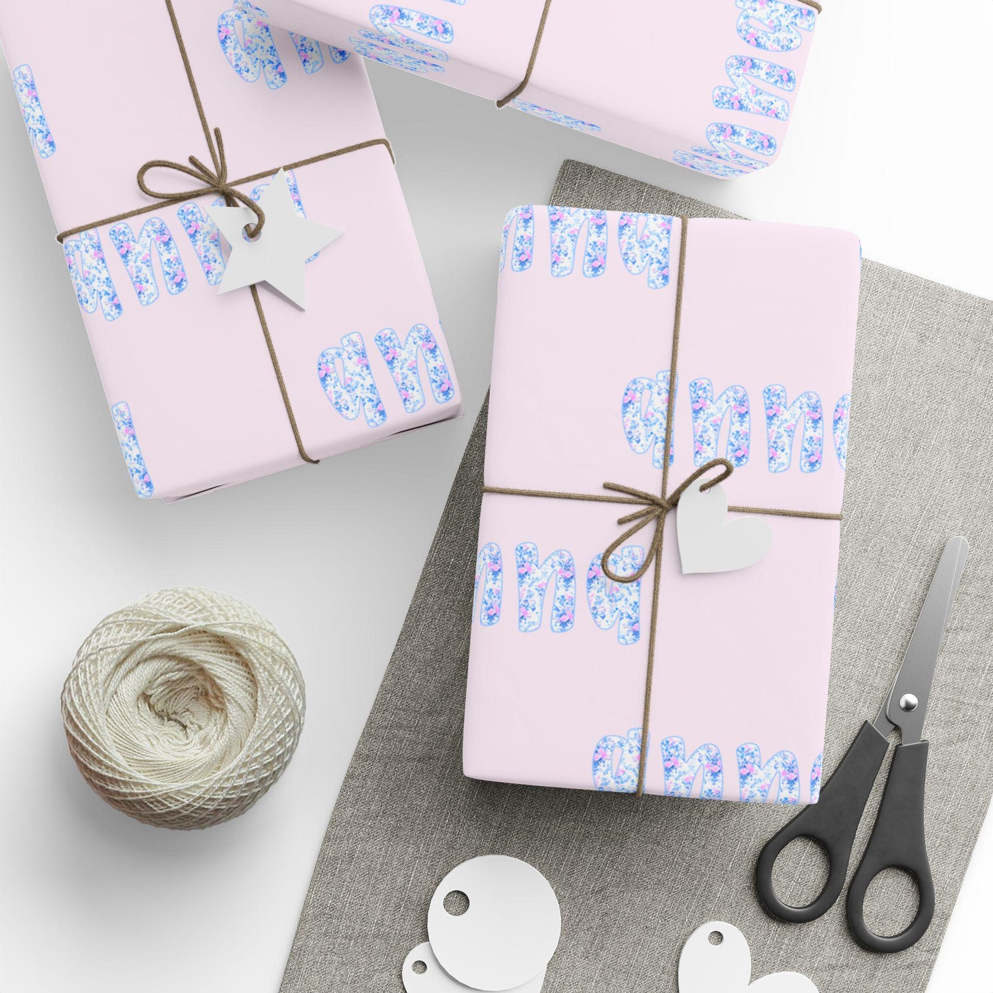 Pink Floral Personalized Name Gift Wrap