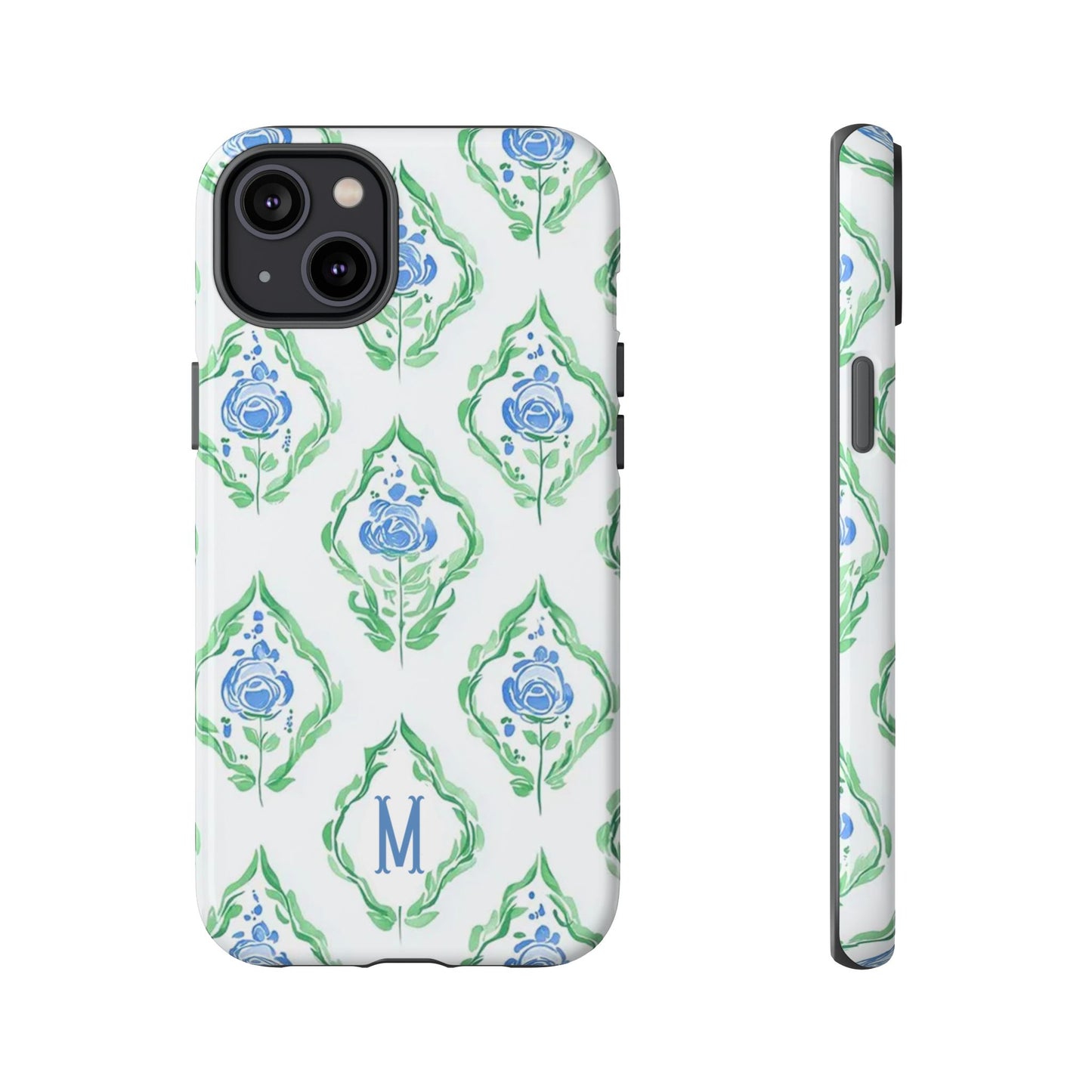 Blue Rose Grandmillennial Monogram Phone Case Personalized