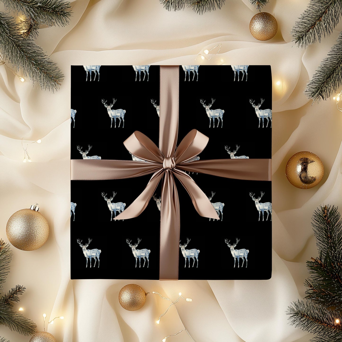 Blue Reindeer Woodland Christmas Gift Wrap