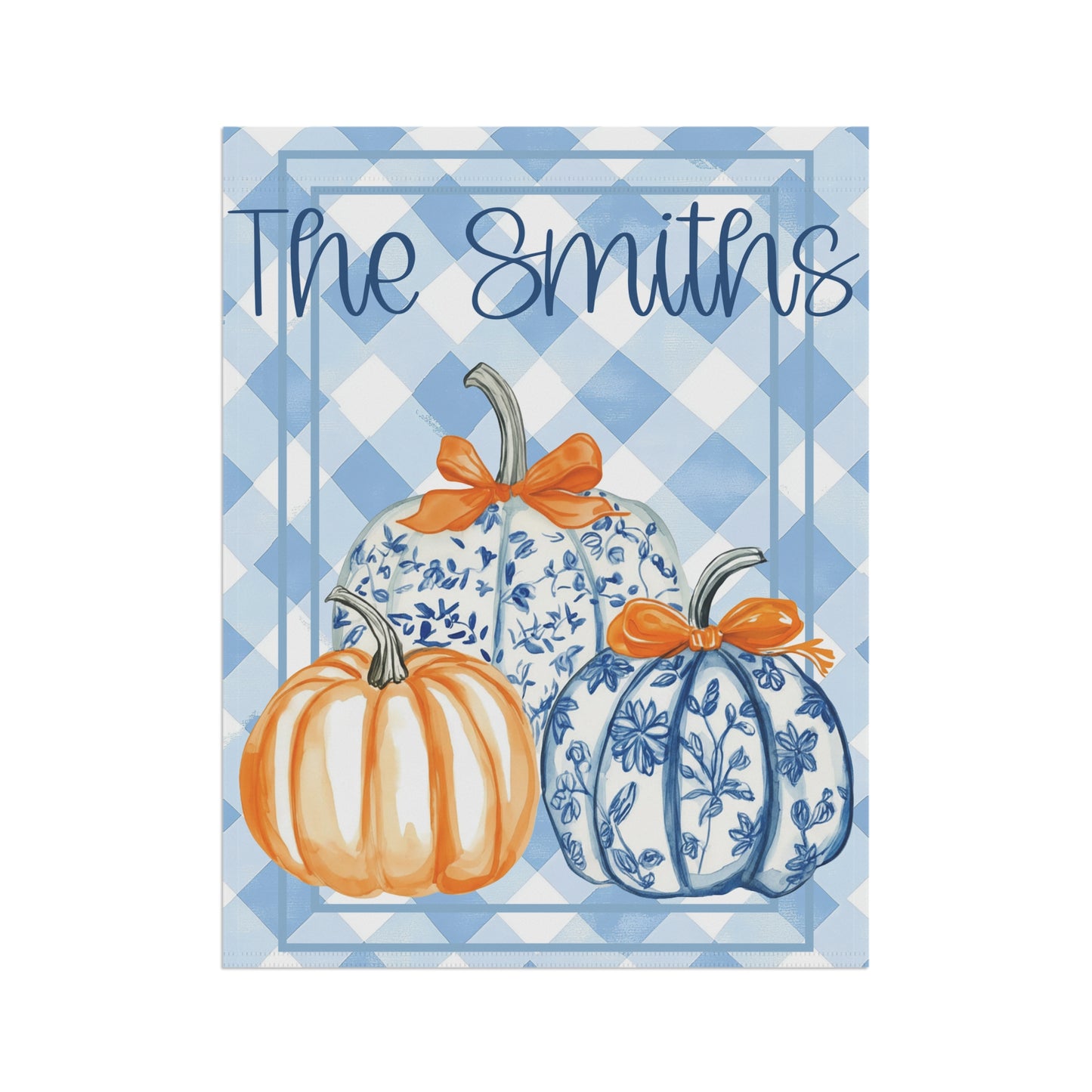 Blue Gingham Pumpkins Garden Banner | House Flag