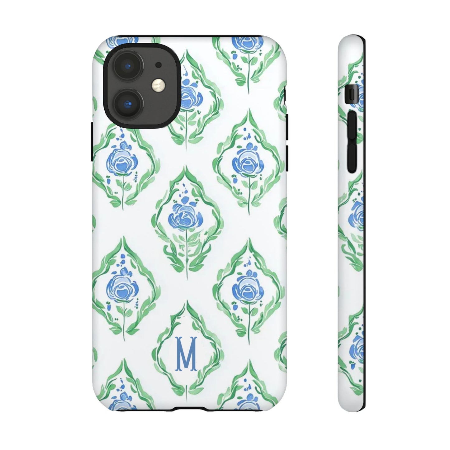 Blue Rose Grandmillennial Monogram Phone Case Personalized