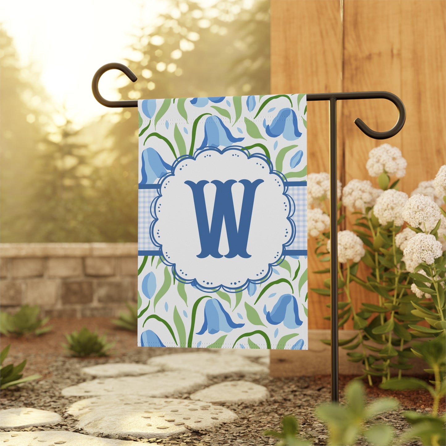 Blue Floral Monogram Garden Flag, Personalized