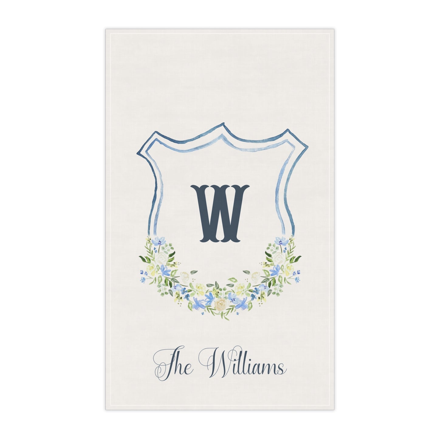 Monogram W Floral Wreath Tea Towel | Personalized Kitchen Towel