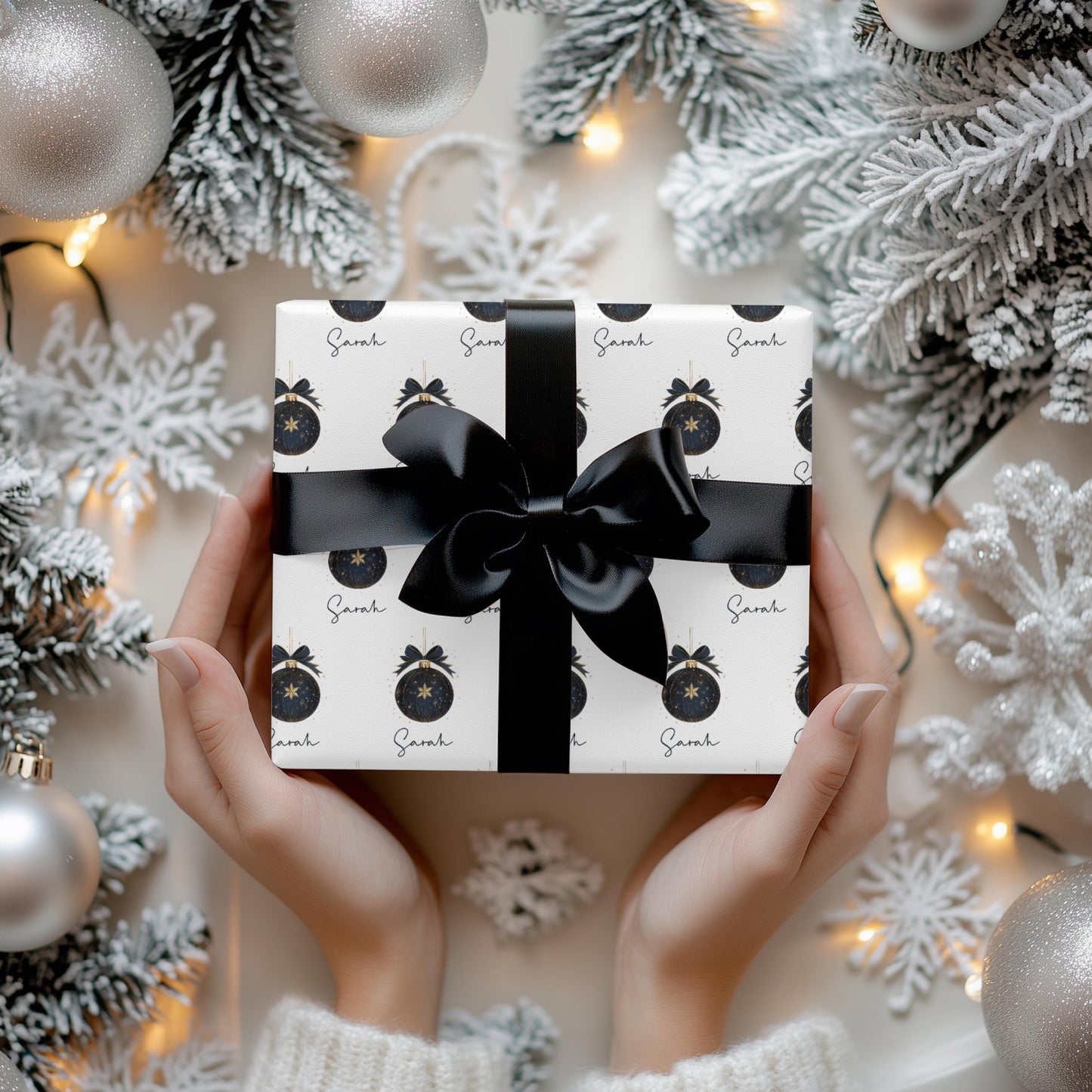 Personalized Black and Gold Christmas Wrapping Paper