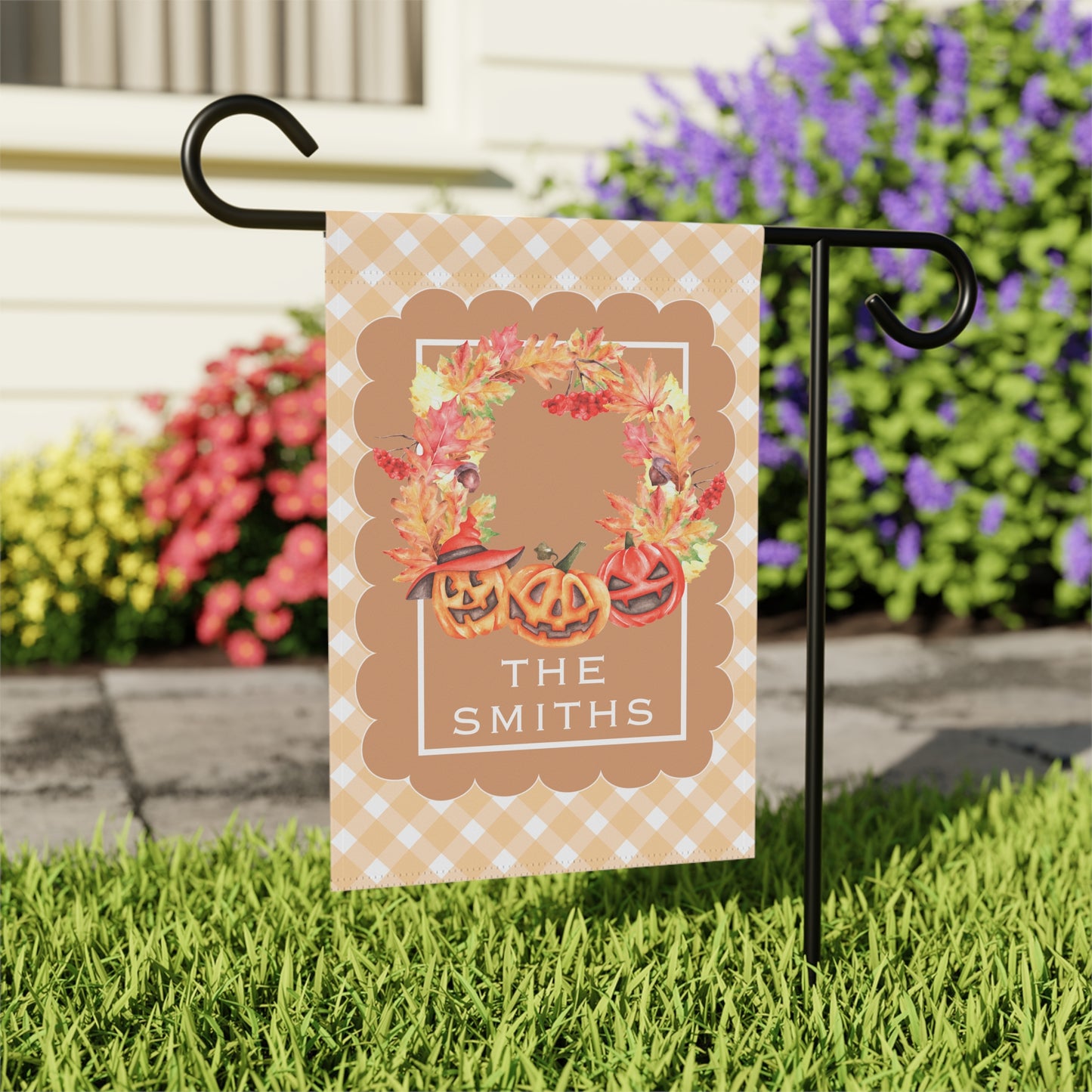 Autumn Pumpkin Wreath Garden Flag | Personalized Porch Banner