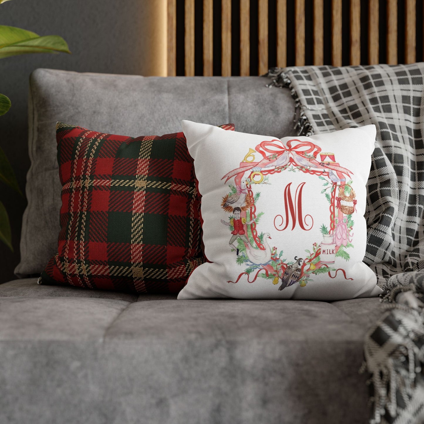 Floral Ribbon Monogram M Pillowcase