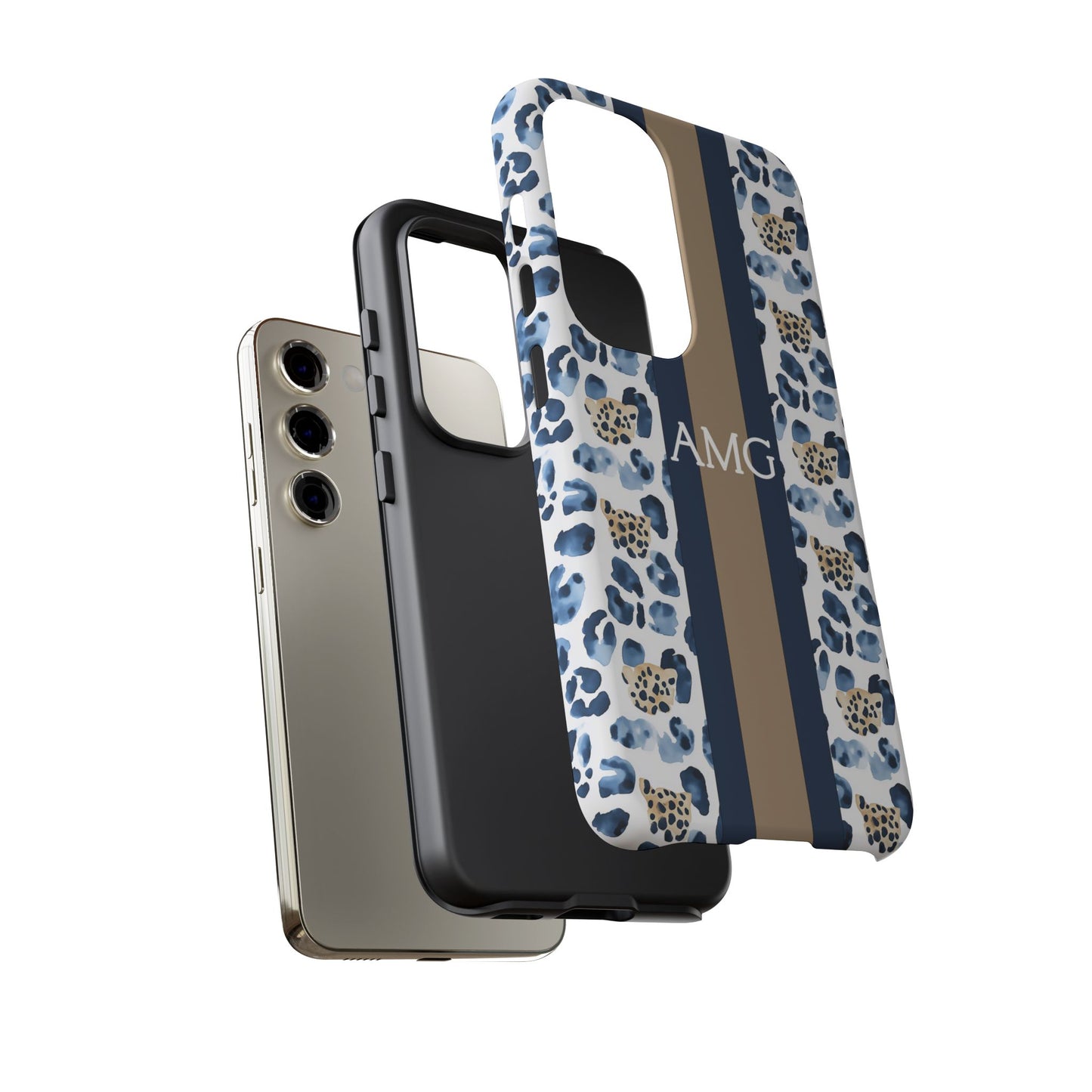 Blue Leopard Monogram Phone Case