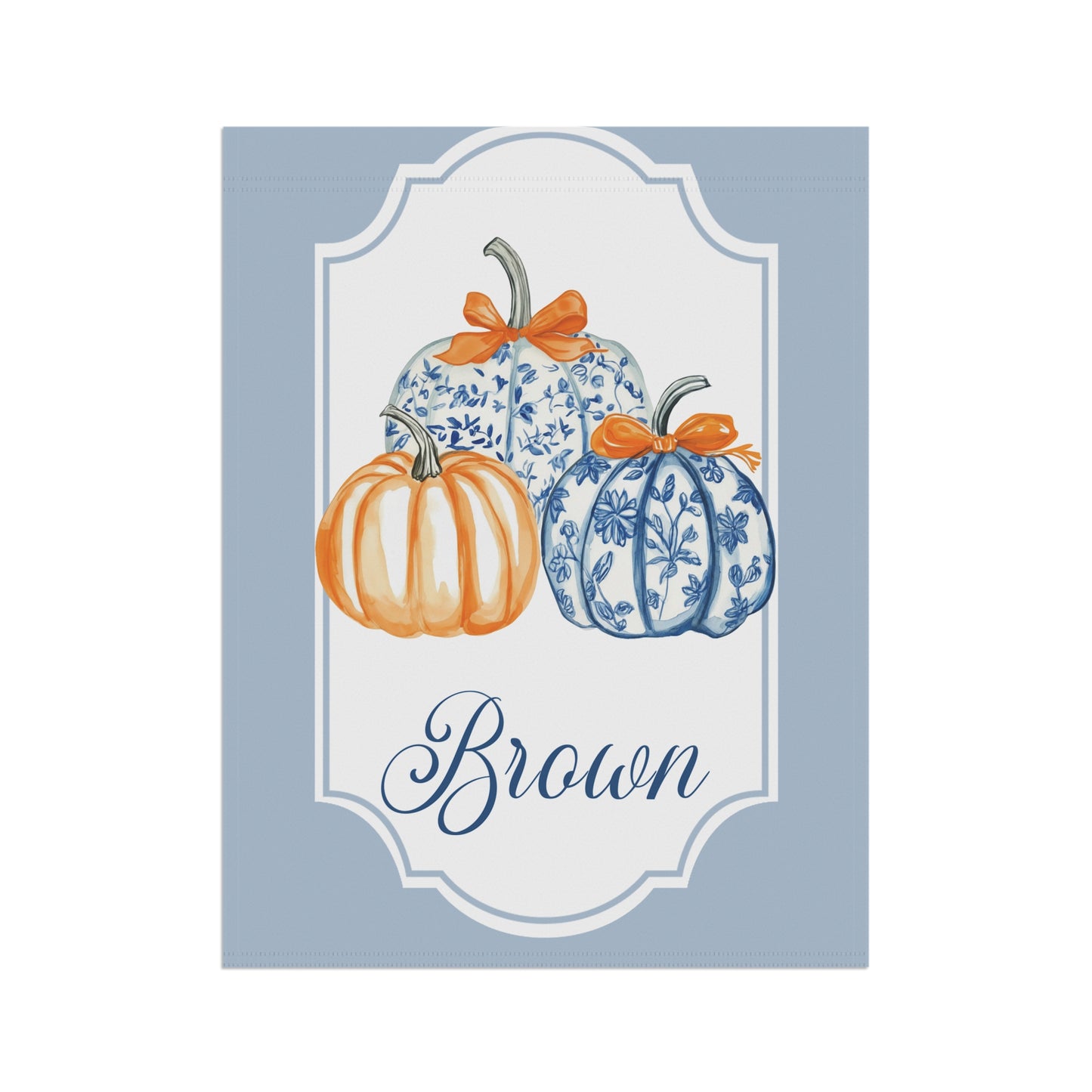 Blue Floral Pumpkins Garden Banner | Personalized Name Accent
