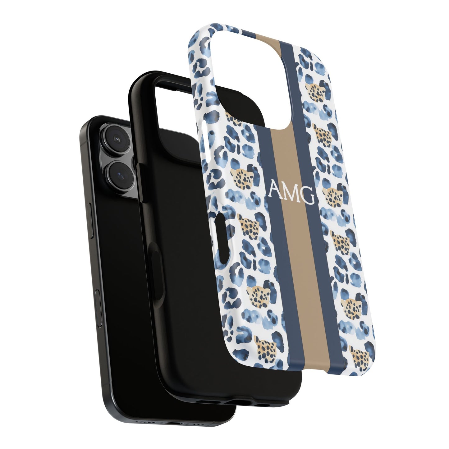 Blue Leopard Monogram Phone Case