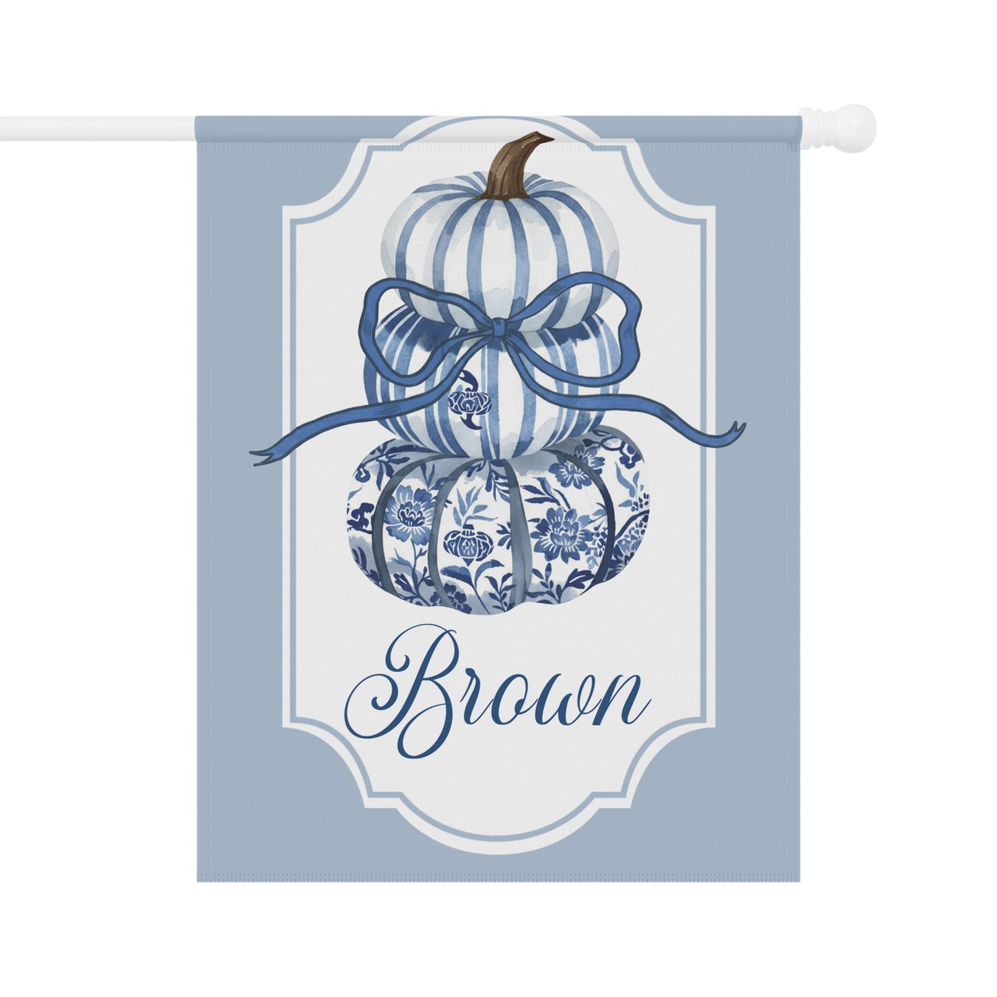 Blue Toile Pumpkins Garden Flag | House Banner, Personalized Name
