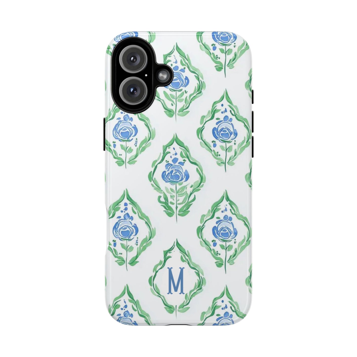 Blue Rose Grandmillennial Monogram Phone Case Personalized