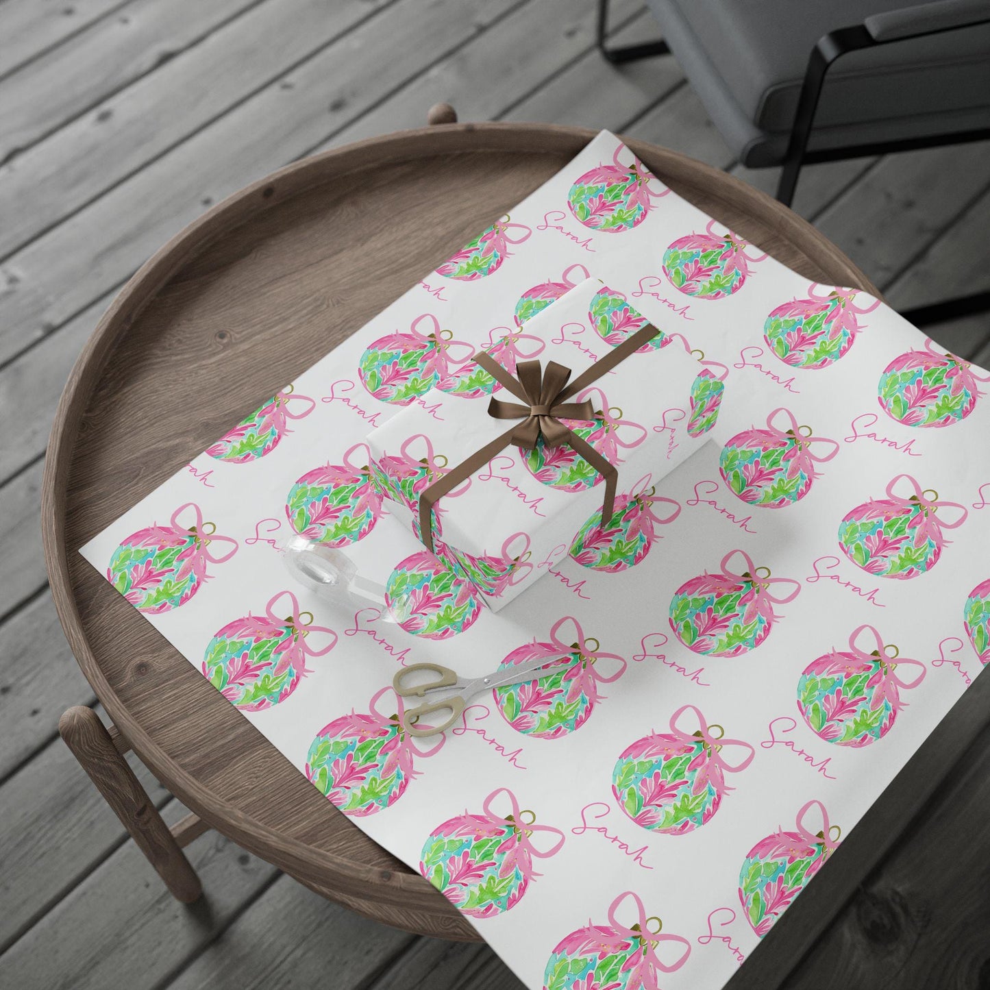 Preppy Ornament Personalized Christmas Wrapping Paper