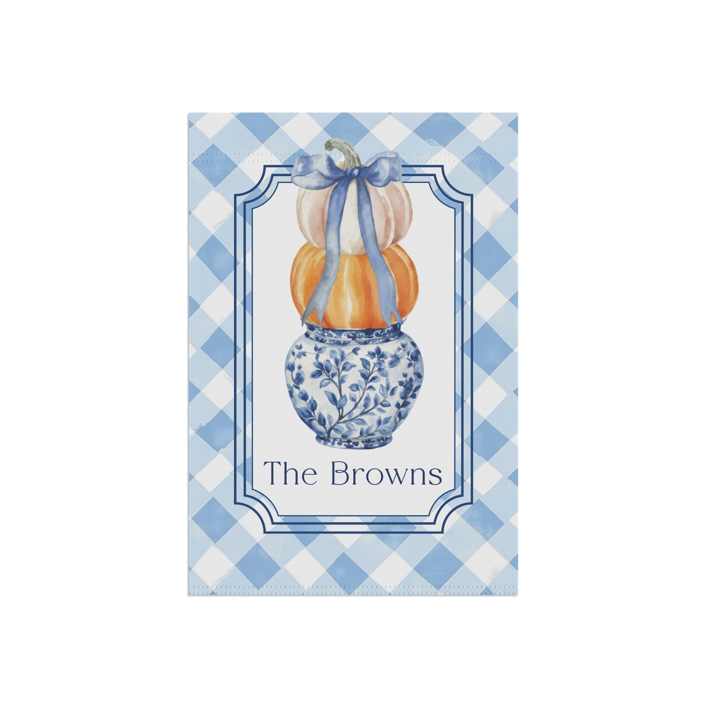 Blue Gingham Pumpkin Stack Garden Flag | House Banner