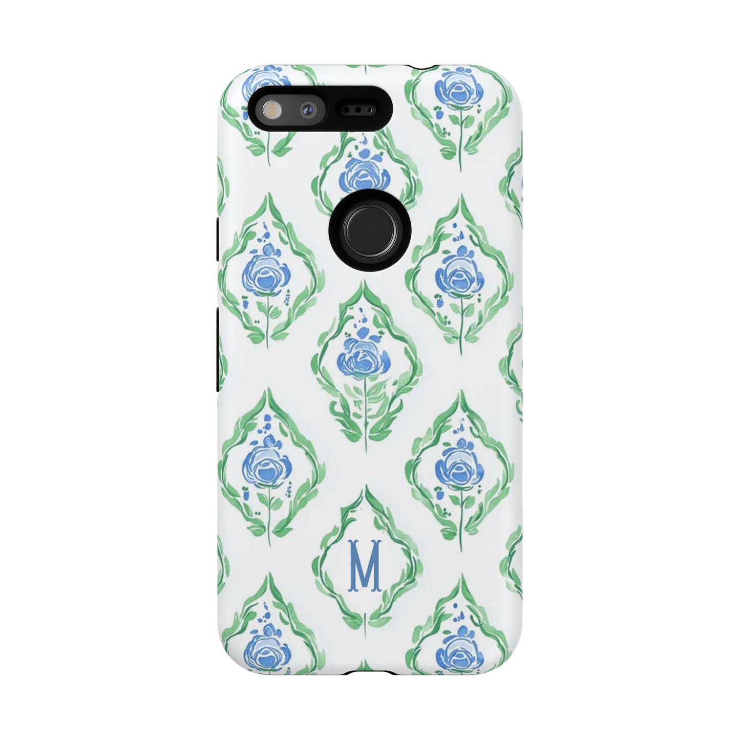 Blue Rose Grandmillennial Monogram Phone Case Personalized