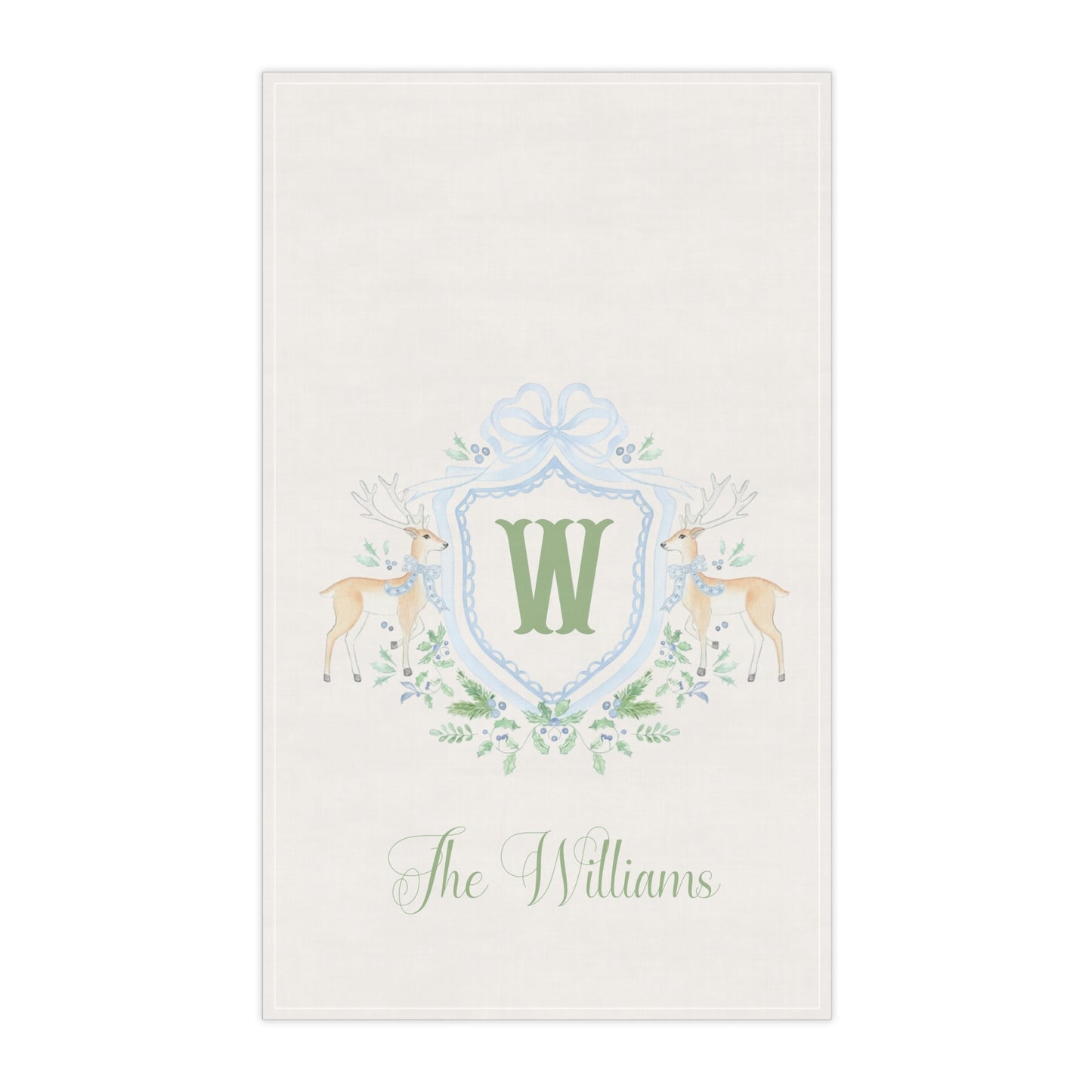 Monogram W Crest with Deer Tea Towel | Personalized Kitchen Towel