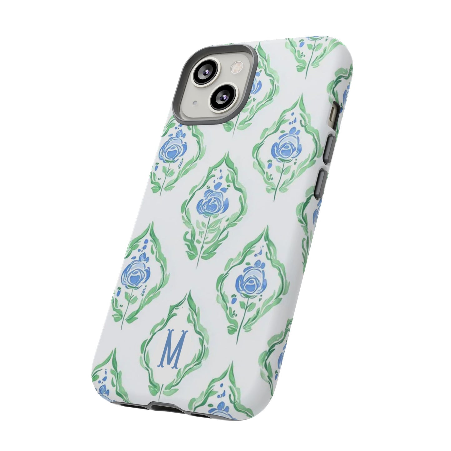 Blue Rose Grandmillennial Monogram Phone Case Personalized