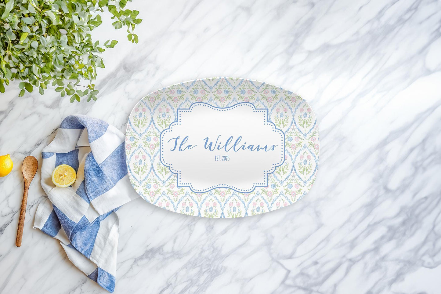 Grandmillennial Floral Personalized Platter