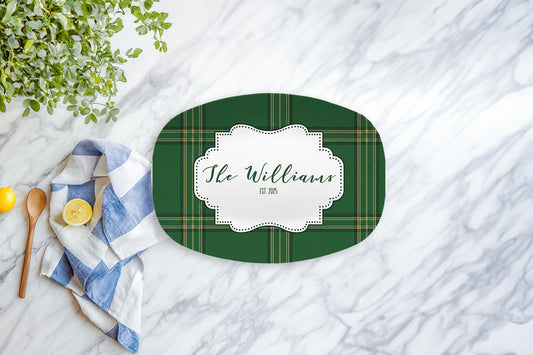 Green Plaid Personalized Platter