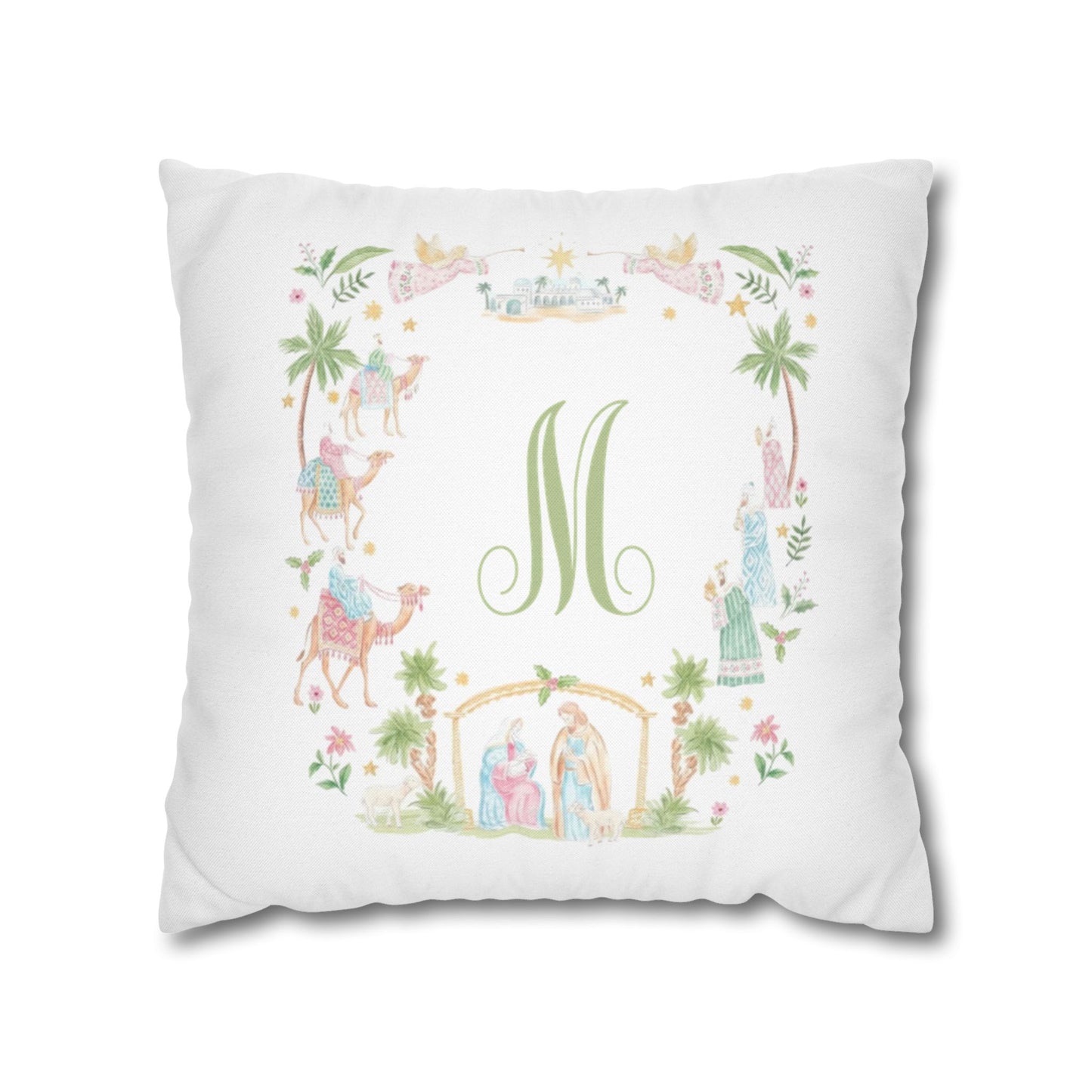 Floral Monogram M Pillowcase, Square Pillowcase