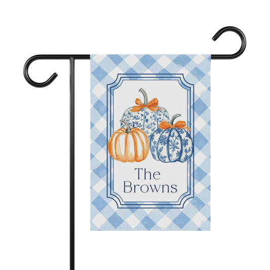 Blue Gingham Pumpkins Garden Flag | House Banner