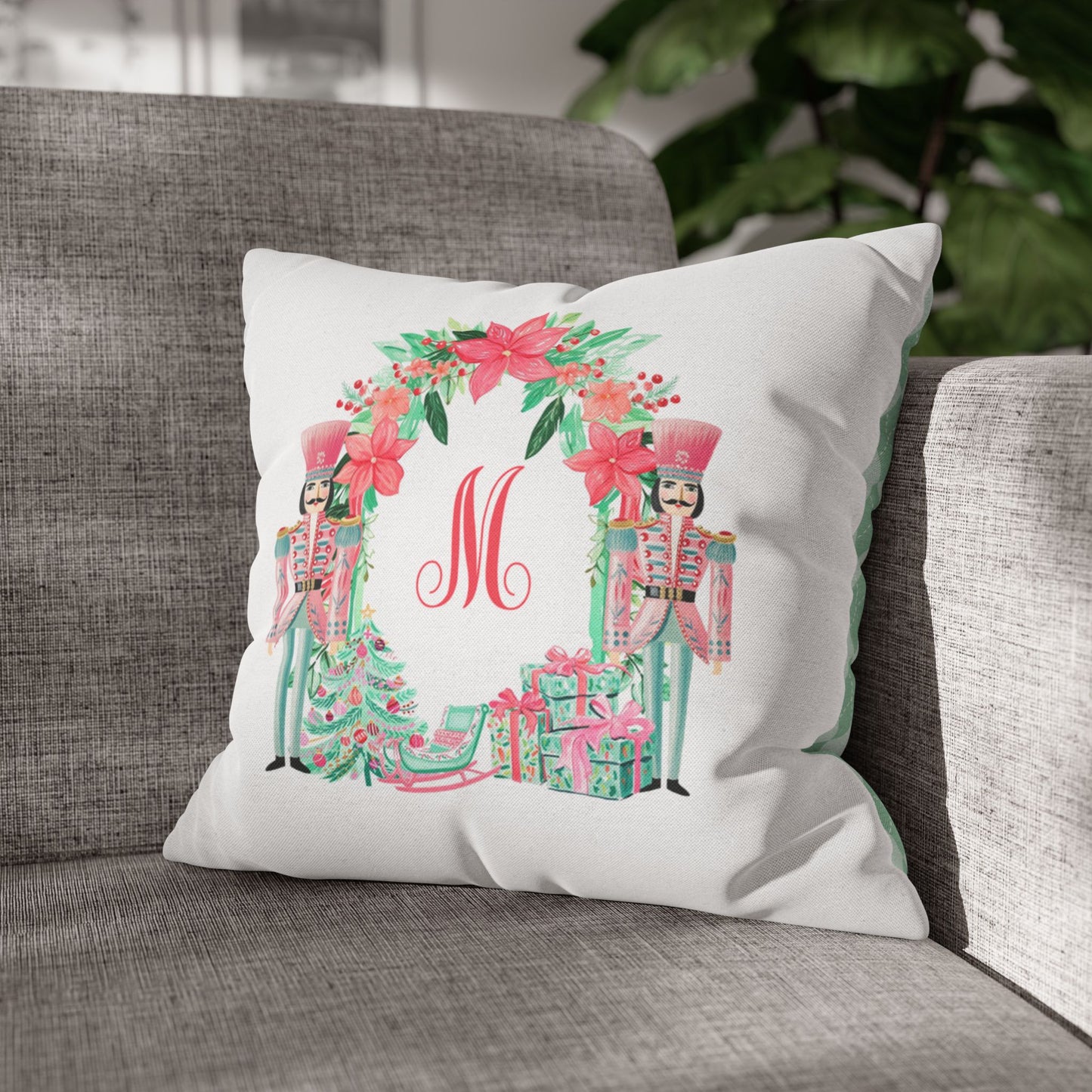 Pink Nutcracker Wreath Pillowcase | Square Pillowcase