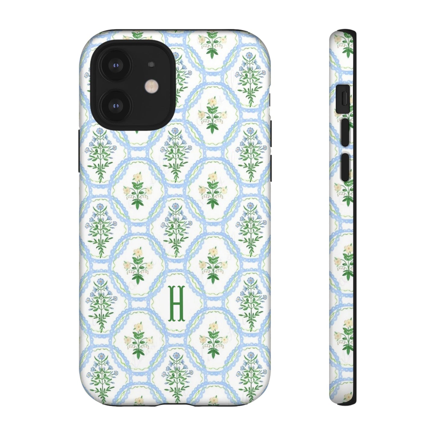 Blue Floral Motif Monogram Phone Case Personalized