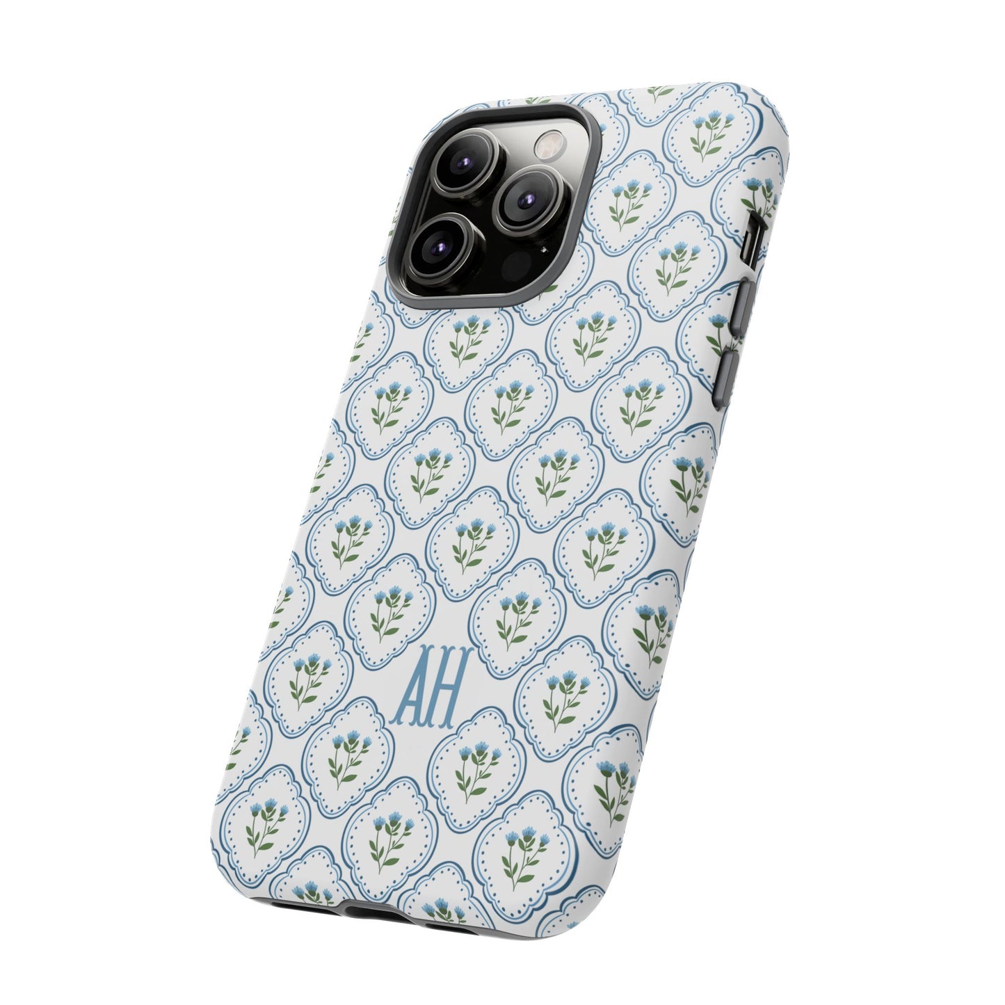 Blue Cottage Floral Monogram phone case