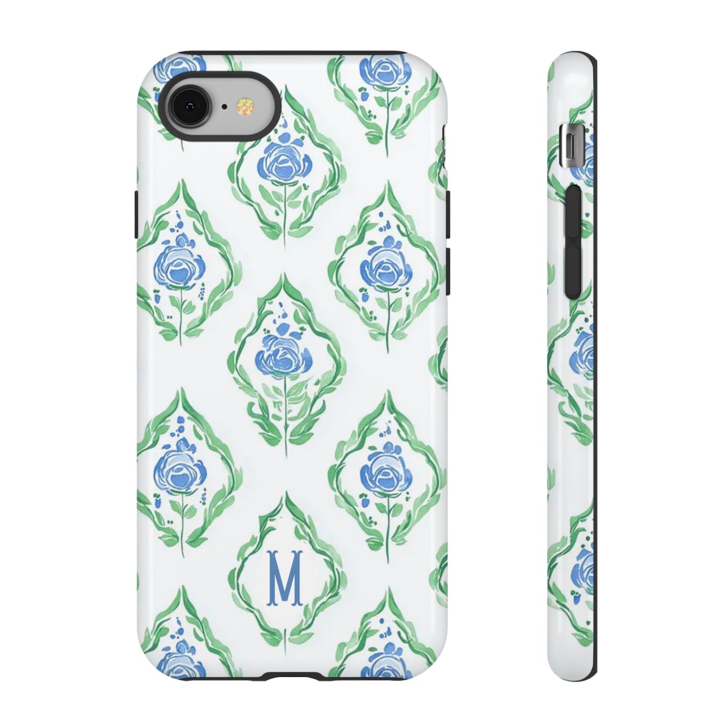 Blue Rose Grandmillennial Monogram Phone Case Personalized