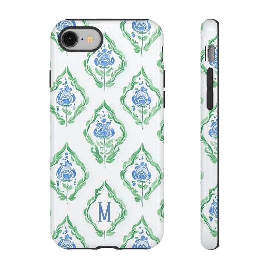 Blue Rose Grandmillennial Monogram Phone Case Personalized