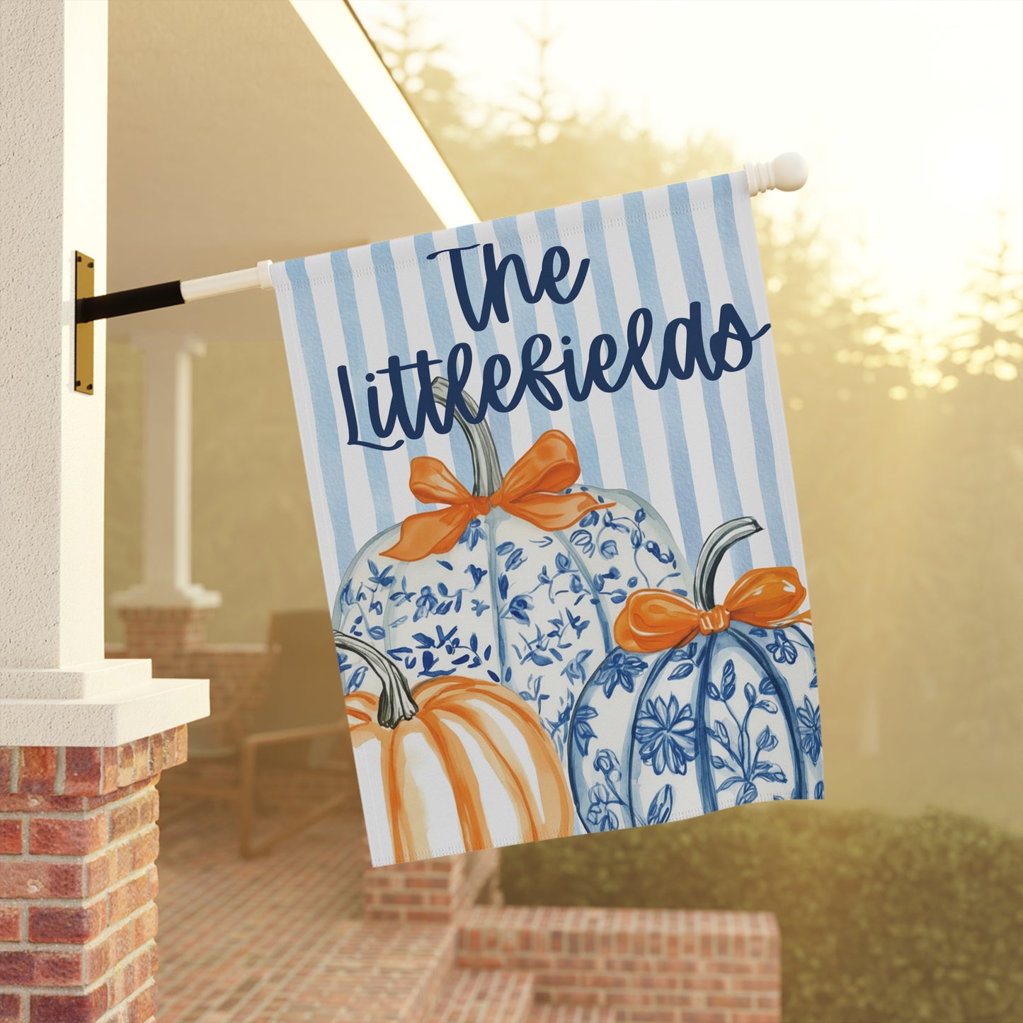 Blue Floral Pumpkins Garden Flag |