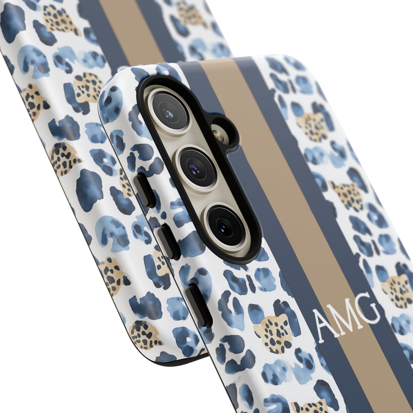 Blue Leopard Monogram Phone Case