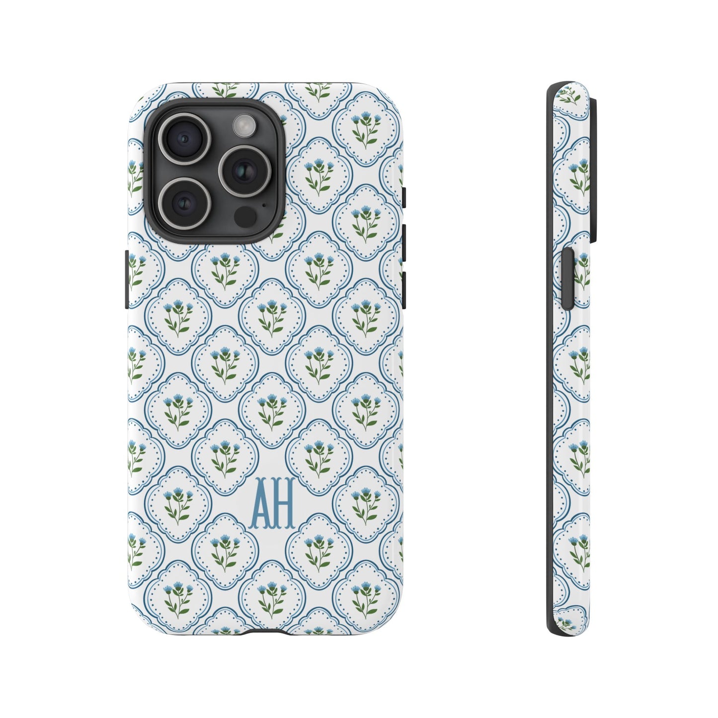 Blue Cottage Floral Monogram phone case