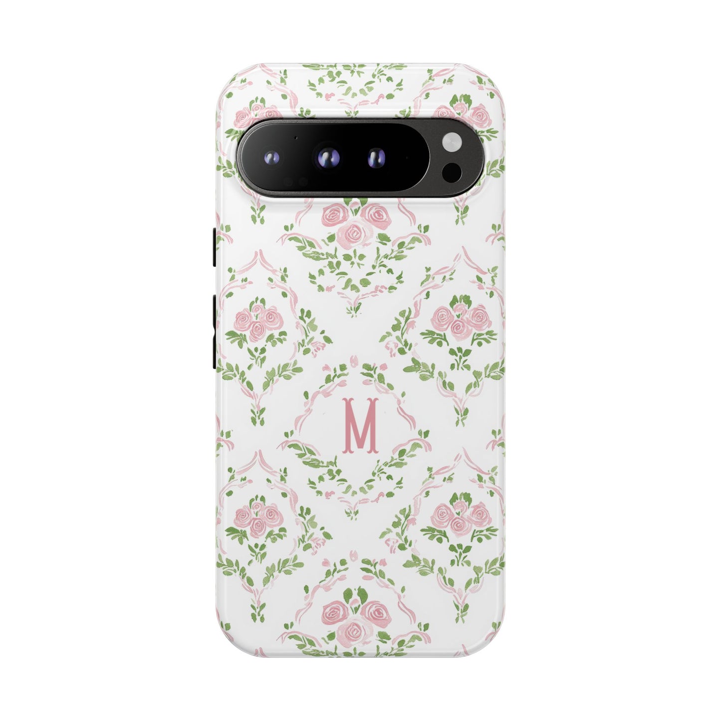 Pink Rose Grandmillennial Floral Monogram Phone Case