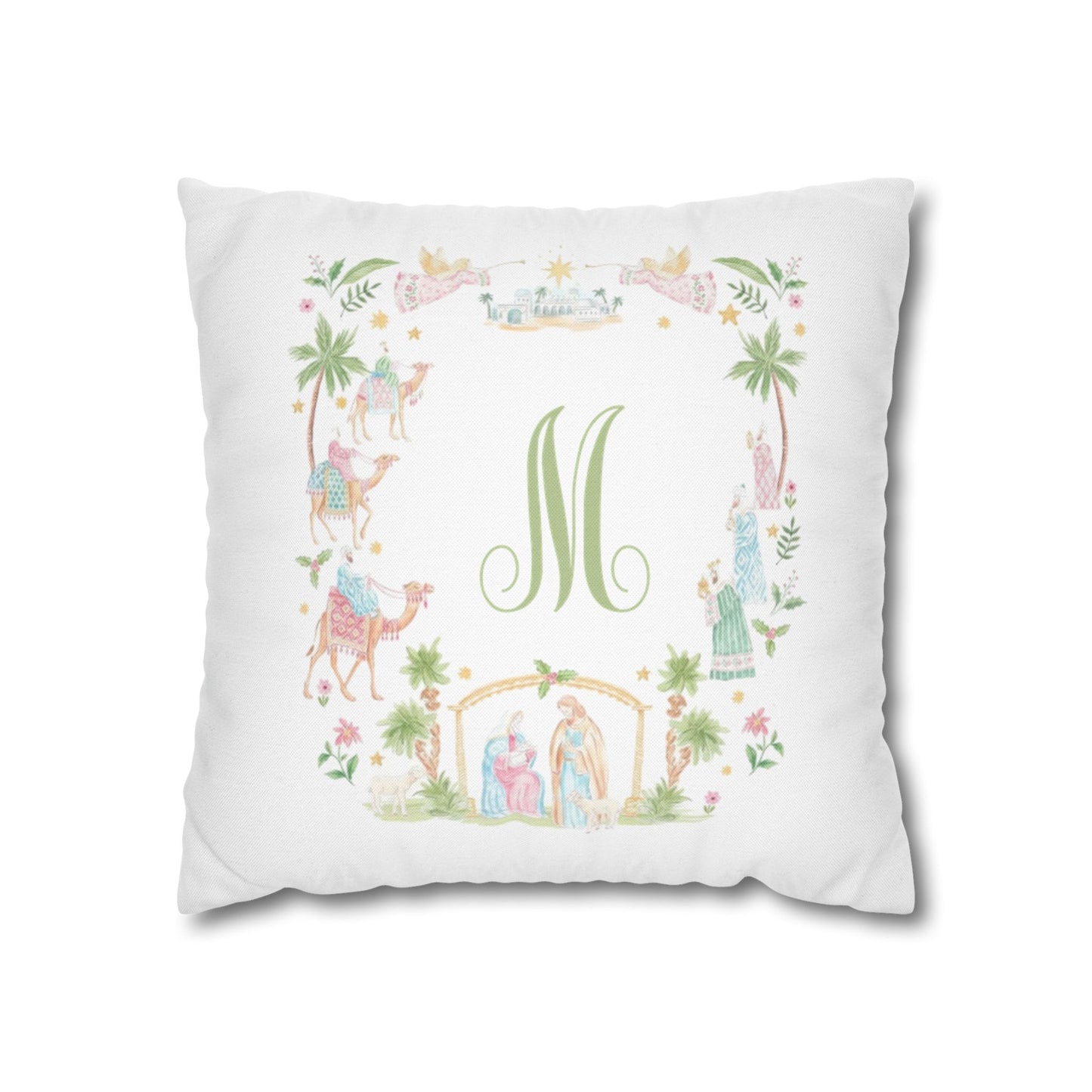 Floral Monogram M Pillowcase, Square Pillowcase